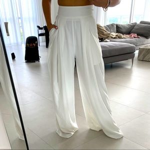 High rise wide leg white pants